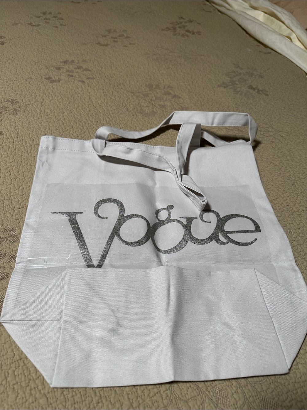 Vogue White Canvas Tote with Silver Logo new!
